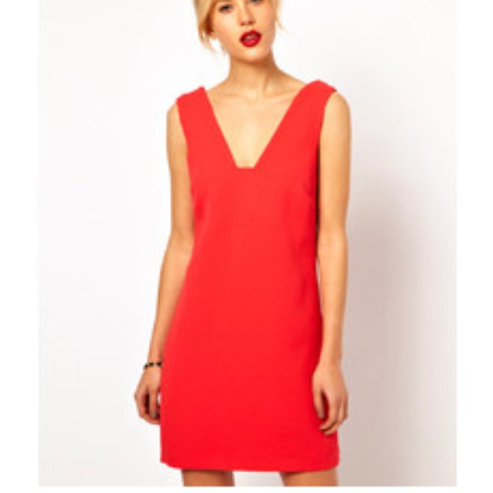 ASOS NWOT Deep Plunge Shift Dress with Back Cutouts - 4L in Vibrant Red/Orange
